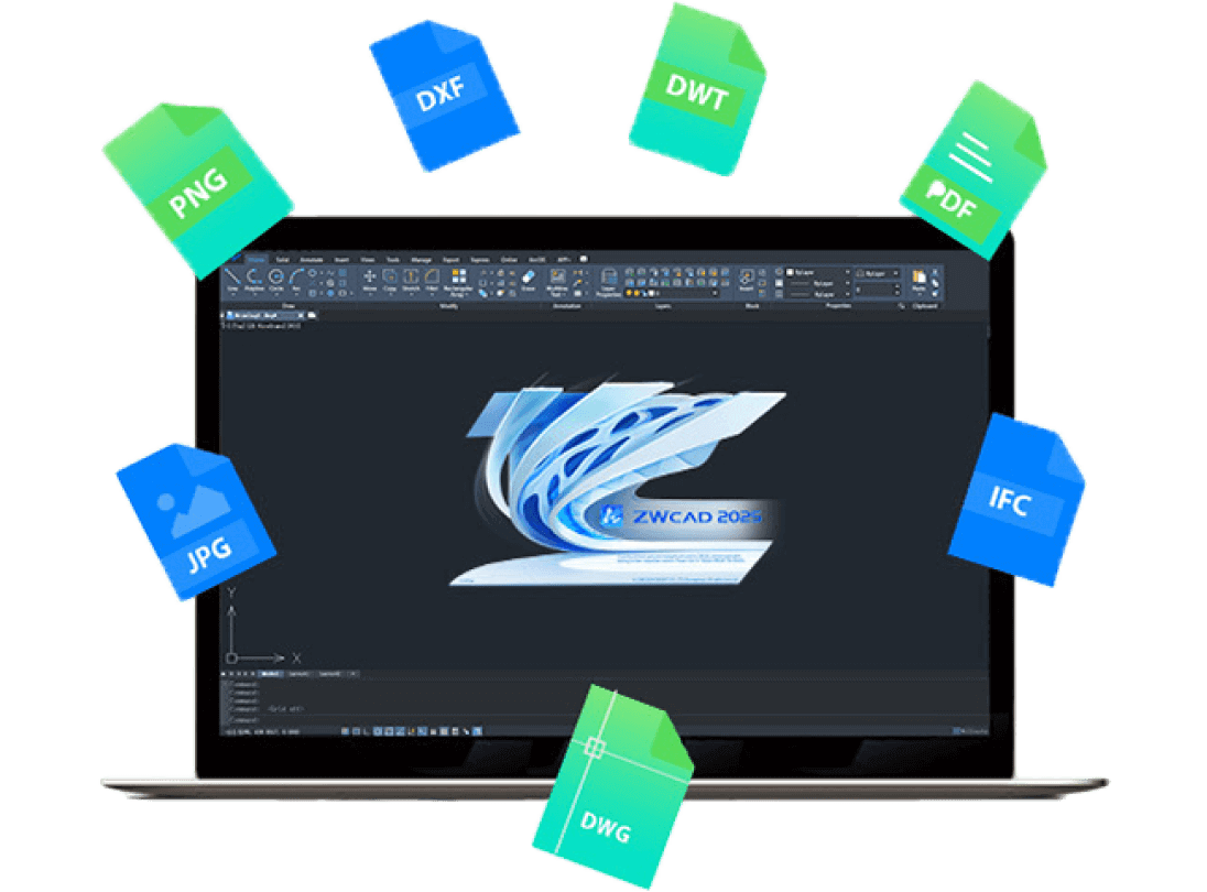 Compatibilidade com DWG, DXF, DWT e formatos comuns