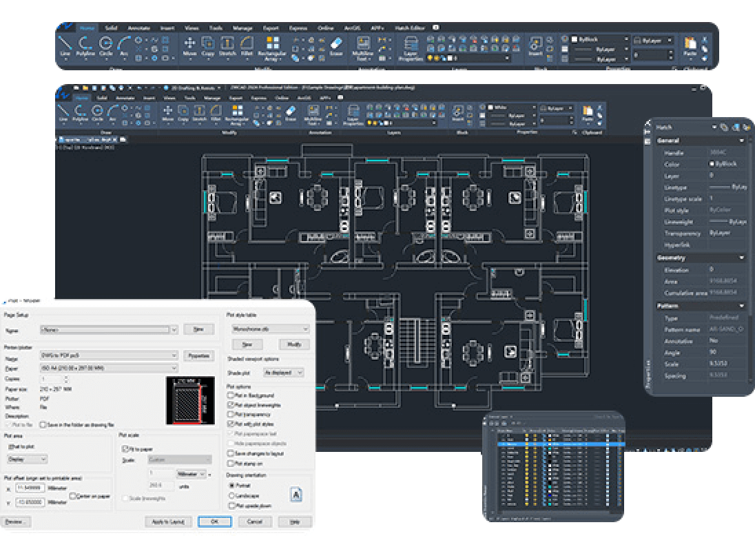 Interface com modos Clássico ou Ribbon, escuro ou claro